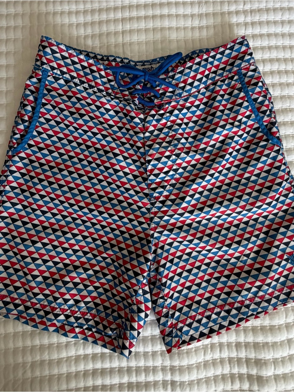 Men's Geometric Swim Shorts - Red, Blue & White - Medium